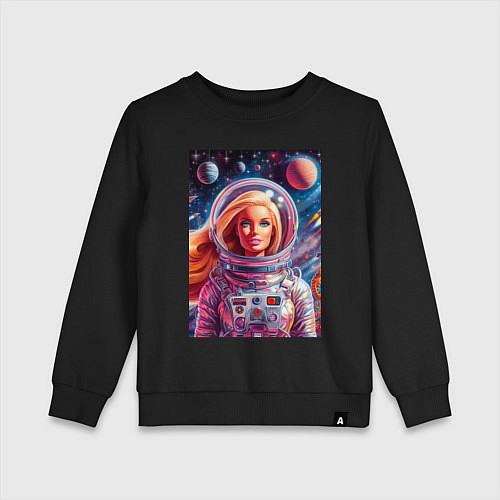 Детский свитшот Красавица Барби в космосе - нейросеть / Черный – фото 1