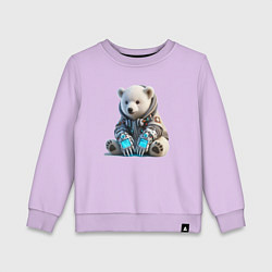 Свитшот хлопковый детский Прикольный мишутка - киберпанк, цвет: лаванда