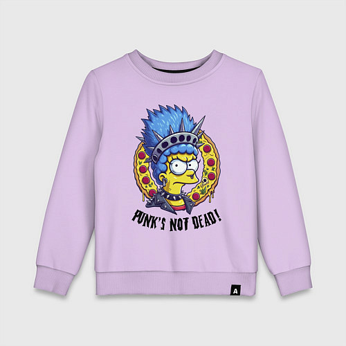 Детский свитшот Мардж Симпсон на фоне пиццы - панк жив / Лаванда – фото 1