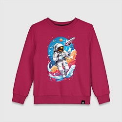 Свитшот хлопковый детский Космонавт в небе, цвет: маджента