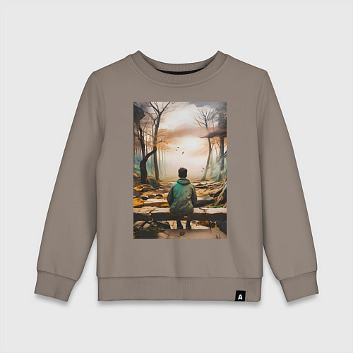 Детский свитшот Мальчик на скамейке / Утренний латте – фото 1