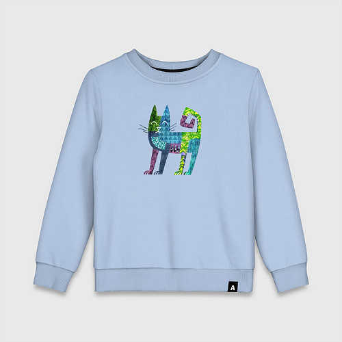 Детский свитшот Декоративный кот в узорах / Мягкое небо – фото 1