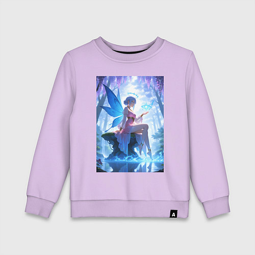 Детский свитшот Прекрасная фея посреди лесного пруда / Лаванда – фото 1