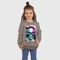 Свитшот хлопковый детский Череп в наушниках, цвет: утренний латте — фото 2