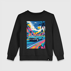 Свитшот хлопковый детский Кабриолет едет по тропическому острову, цвет: черный