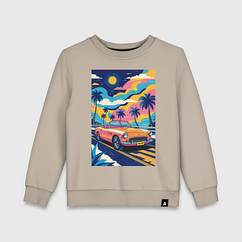 Детский свитшот Кабриолет едет по тропическому острову / Миндальный – фото 1