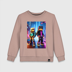 Свитшот хлопковый детский Minecraft - characters neon glow, цвет: пыльно-розовый