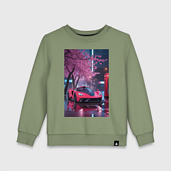 Свитшот хлопковый детский Суперкар и сакура, цвет: авокадо