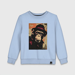 Свитшот хлопковый детский Обезьянка детектив в шляпе, цвет: мягкое небо