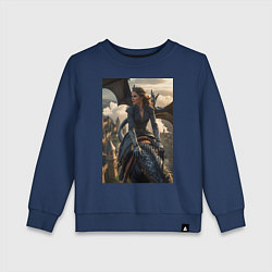 Свитшот хлопковый детский Королеву преследует дракон, цвет: тёмно-синий