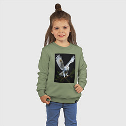 Свитшот хлопковый детский Белая сова на дереве, цвет: авокадо — фото 2