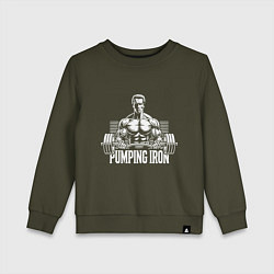 Свитшот хлопковый детский Арнольд - качай железо, цвет: хаки