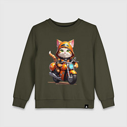 Свитшот хлопковый детский Мотокотик, цвет: хаки