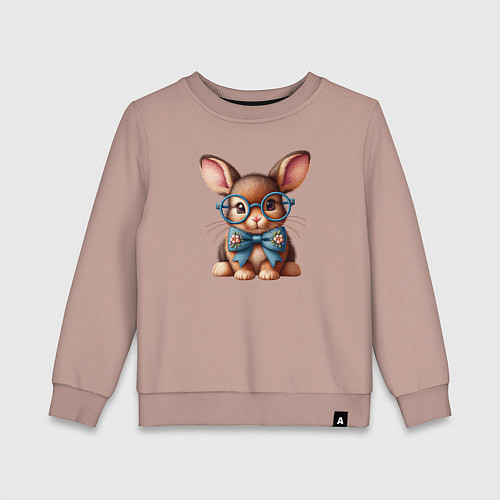 Детский свитшот Кролик мальчик в очках / Пыльно-розовый – фото 1