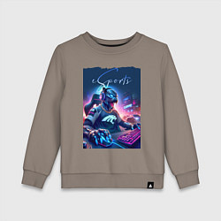 Свитшот хлопковый детский Cyber panther is esports player - neon glow, цвет: утренний латте