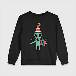Свитшот хлопковый детский Инопланетянин с подарком, цвет: черный