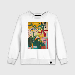 Свитшот хлопковый детский Тропическая цветочная абстракция, цвет: белый