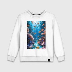 Свитшот хлопковый детский Подводный коралловый риф с рыбками, цвет: белый
