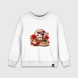 Свитшот хлопковый детский Милаха котик в маках, цвет: белый