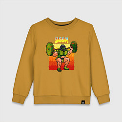Свитшот хлопковый детский Палач рока присед со штангой, цвет: горчичный