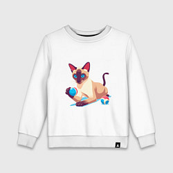Свитшот хлопковый детский Игривый сиамский котик, цвет: белый