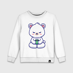 Свитшот хлопковый детский Мишка на кофейном релаксе, цвет: белый