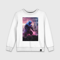 Свитшот хлопковый детский Годзилла посреди мегаполиса, цвет: белый