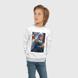 Свитшот хлопковый детский Прекрасная эльийка-маг с шаром огня, цвет: белый — фото 2