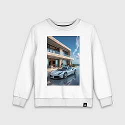 Свитшот хлопковый детский Белый суперкар у дома, цвет: белый