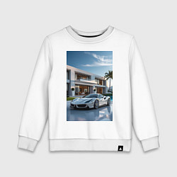 Свитшот хлопковый детский Белый суперкар у дома, цвет: белый