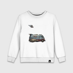 Свитшот хлопковый детский Ретрофутуристический летающий грузовик Milk, цвет: белый