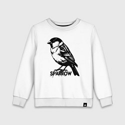 Свитшот хлопковый детский Графический воробей, цвет: белый