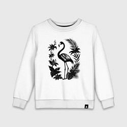 Свитшот хлопковый детский Черный фламинго в цветах, цвет: белый