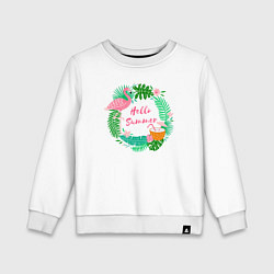 Свитшот хлопковый детский Фламинго и кокосы привет лето, цвет: белый