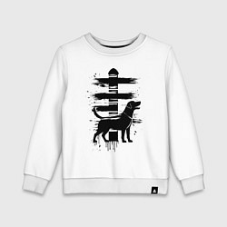 Свитшот хлопковый детский Пограничные войска силуэт собаки с подтеками краск, цвет: белый