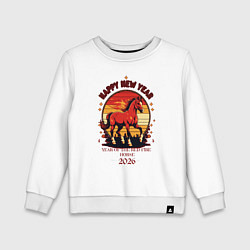 Свитшот хлопковый детский Красный огненный конь символ 2026, цвет: белый