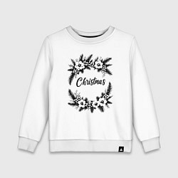 Свитшот хлопковый детский Зимний рождественский венок, цвет: белый