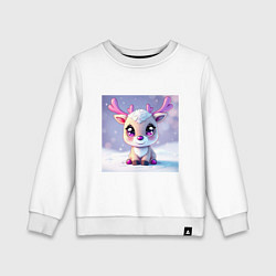Свитшот хлопковый детский Оленёнок с сердечками в глазах и розовыми рожками, цвет: белый