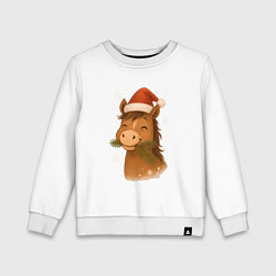 Свитшот хлопковый детский Лошадка жует елочные ветки, цвет: белый