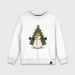 Свитшот хлопковый детский Снеговик с гирями, цвет: белый