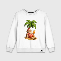 Свитшот хлопковый детский Санта отдыхает под пальмой, цвет: белый