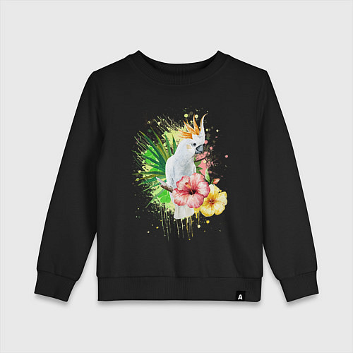 Детский свитшот Какаду с цветами / Черный – фото 1