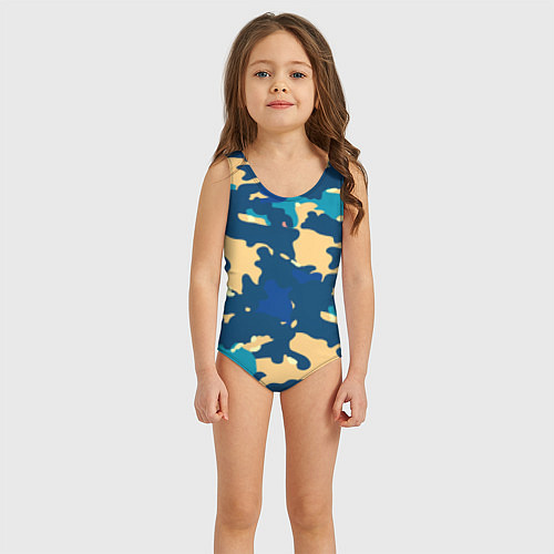 Детский купальник Камуфляж: голубой/желтый / 3D-принт – фото 3