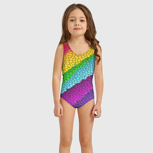 Детский купальник Яркая мозаика радуга диагональ / 3D-принт – фото 3