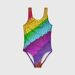 Купальник для девочки Яркая мозаика радуга диагональ, цвет: 3D-принт