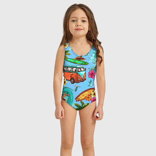 Детский купальник Пальмы, волны, серфинг / 3D-принт – фото 3