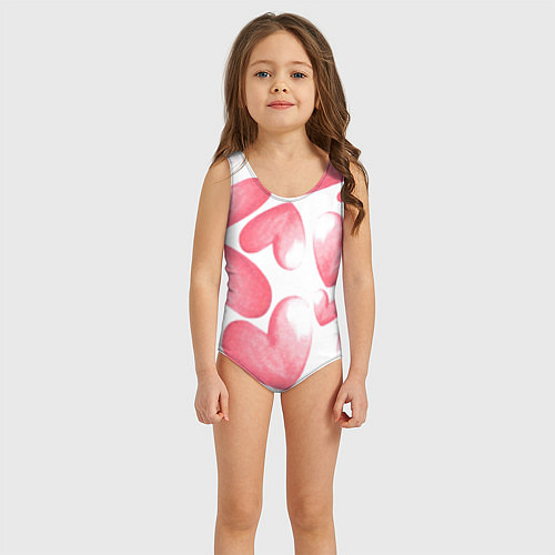 Детский купальник Розовые акварельные сердца - паттерн / 3D-принт – фото 3