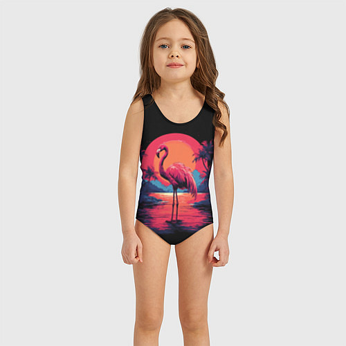 Детский купальник Розовый фламинго среди пальм / 3D-принт – фото 3