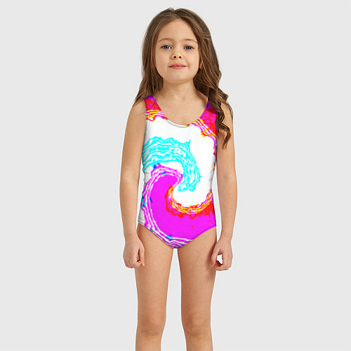 Детский купальник Тай-дай бирюзово-розовый / 3D-принт – фото 3