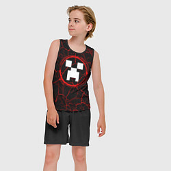 Майка-безрукавка детская Символ Minecraft и краска вокруг на темном фоне, цвет: 3D-черный — фото 2